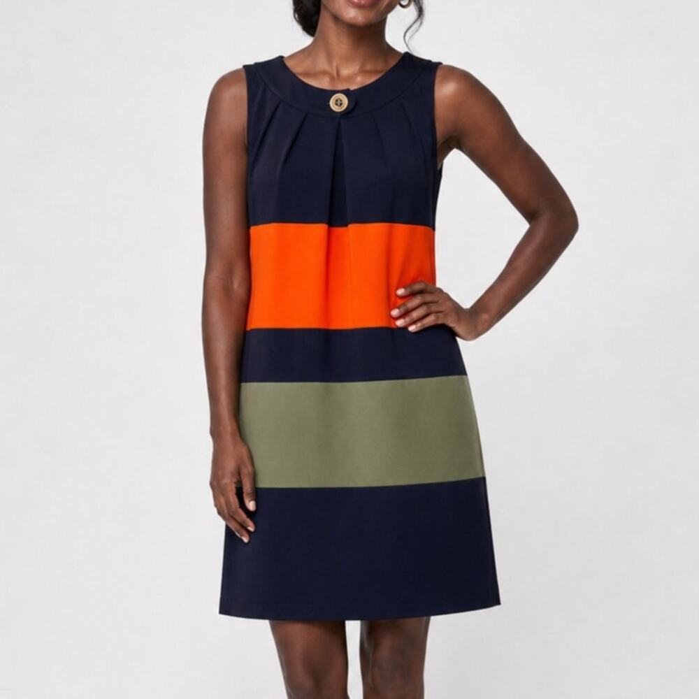 En Focus Studio Colorblock Dress 4 Retro Mod Navy Orange Olive Blue Tie Back
